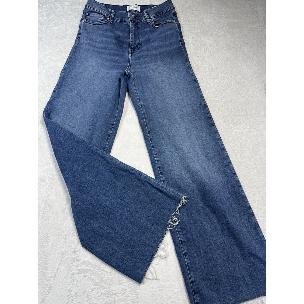 Frame Le Slim Palazzo Jeans Crossings Wash Size 29 High Rise Wide Leg Frayed Hem